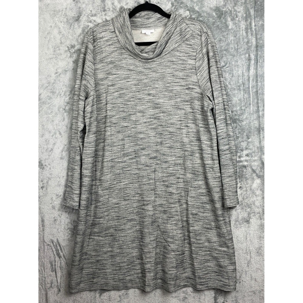 Pure J Jill Dress Large Gray Cotton Mock Split Neck Pockets‎ Retro Career Casual